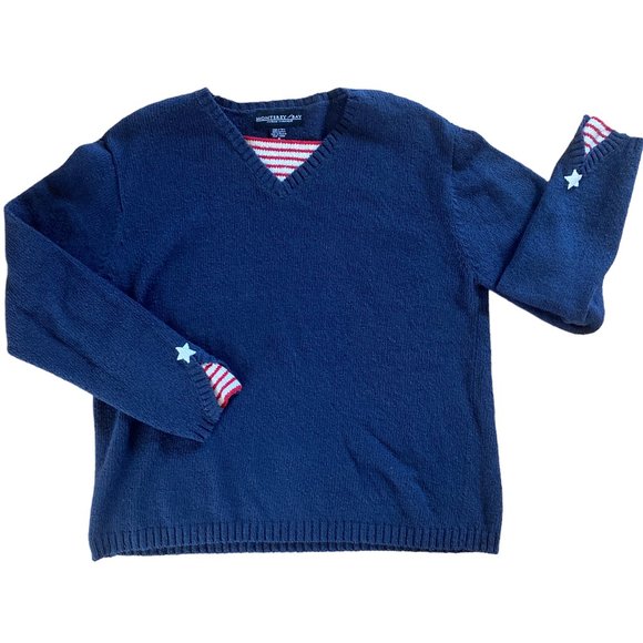 Monterey Bay Patriotic Nautical Stripes Crochet Stars Slub Cotton Sweater-M - Picture 2 of 13